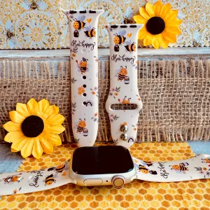Bee Happy Print Silicone Band For Apple Watch