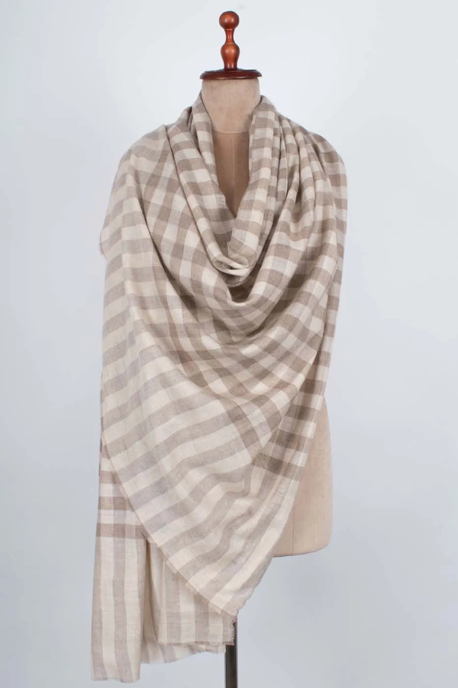 Beige and White Cashmere Shawl - MIANWALI