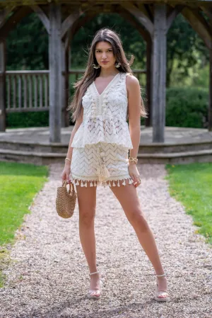 Beige Boho Tassel Sleeveless Top