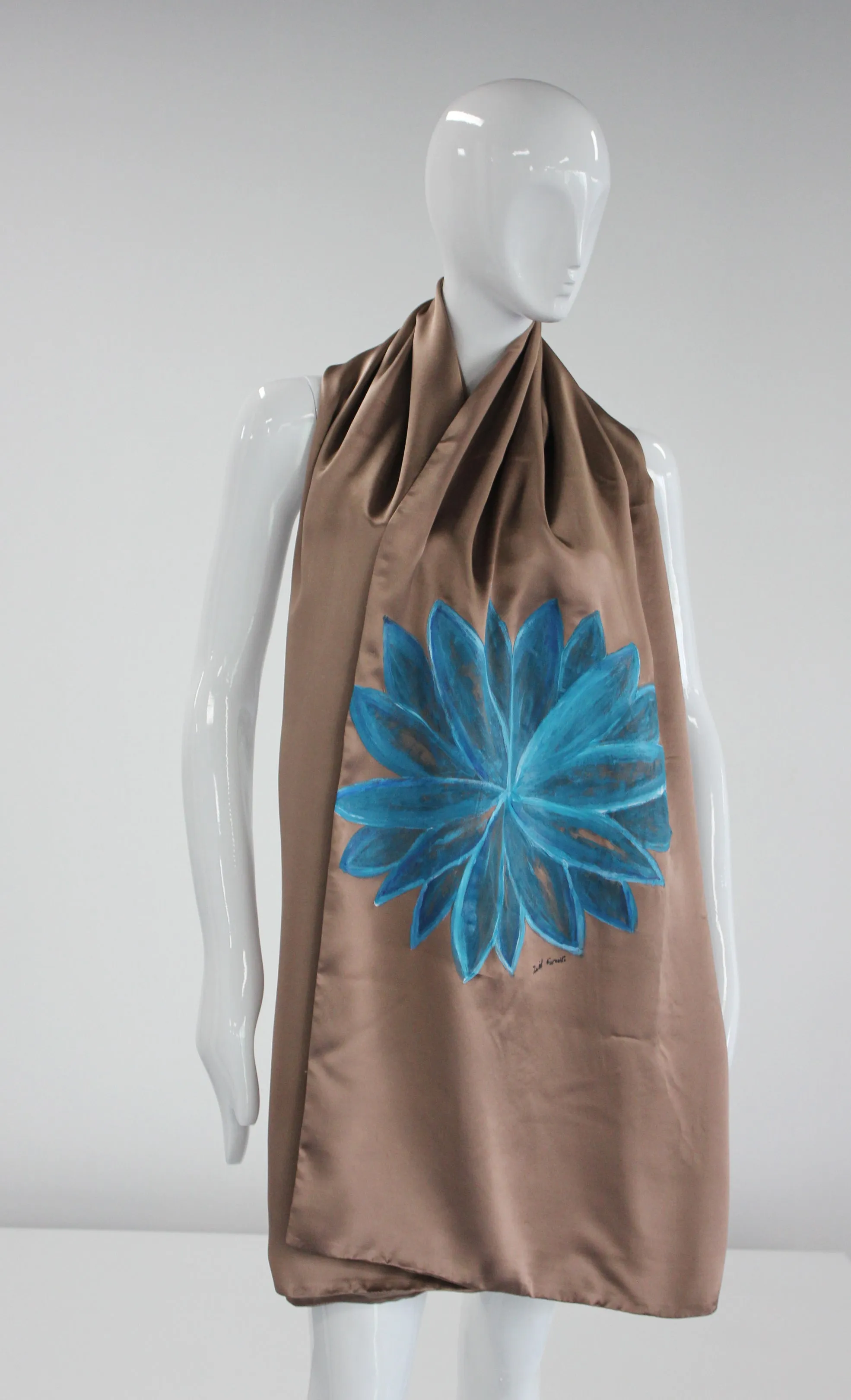 Beige Floral Silk Scarf