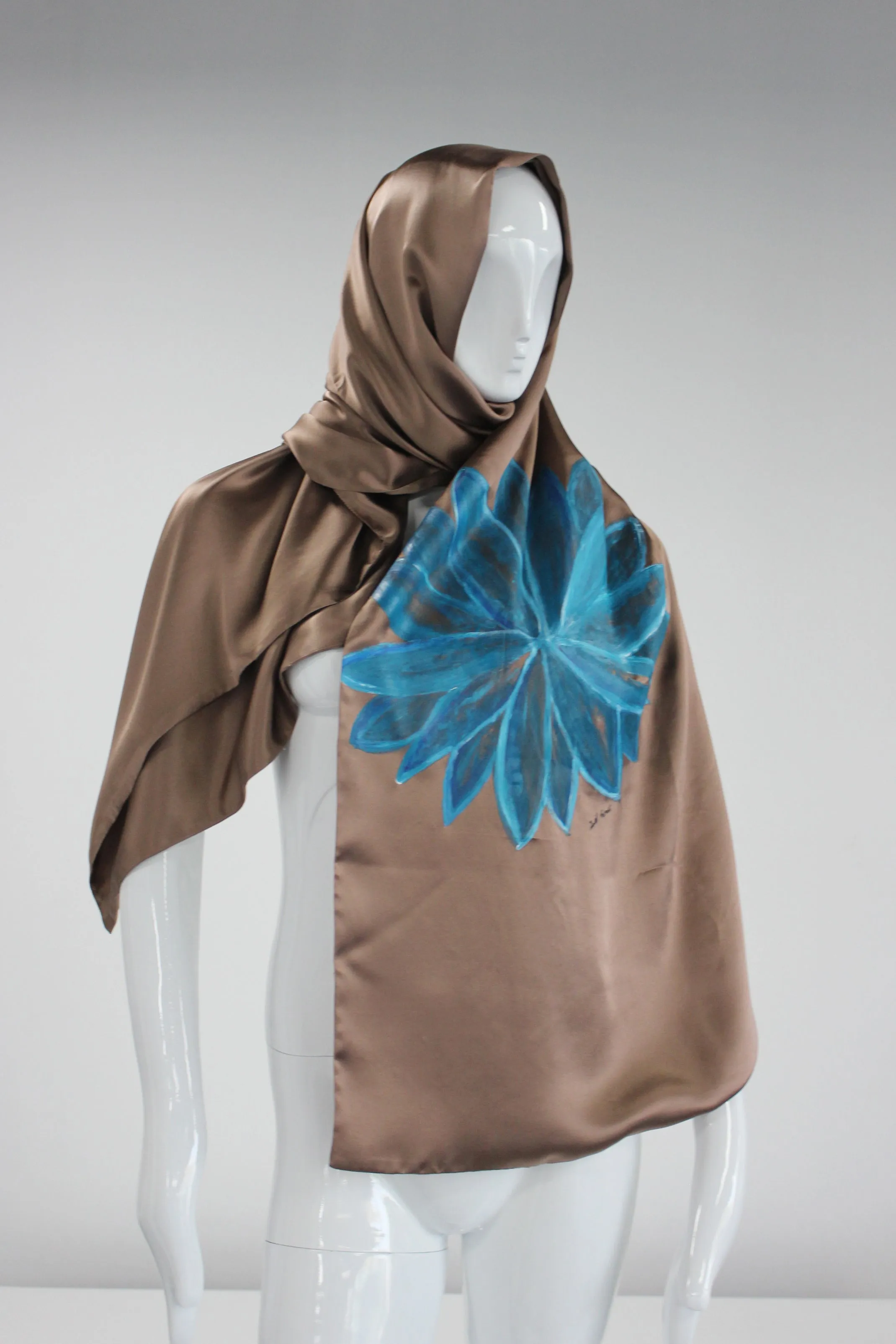 Beige Floral Silk Scarf