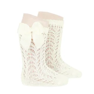 Beige openwork socks with grosgrain bow