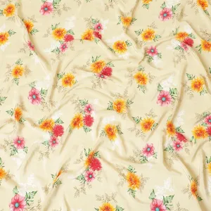 Beige premium pure silk crepe fabric with multicolor print in floral design-D9397