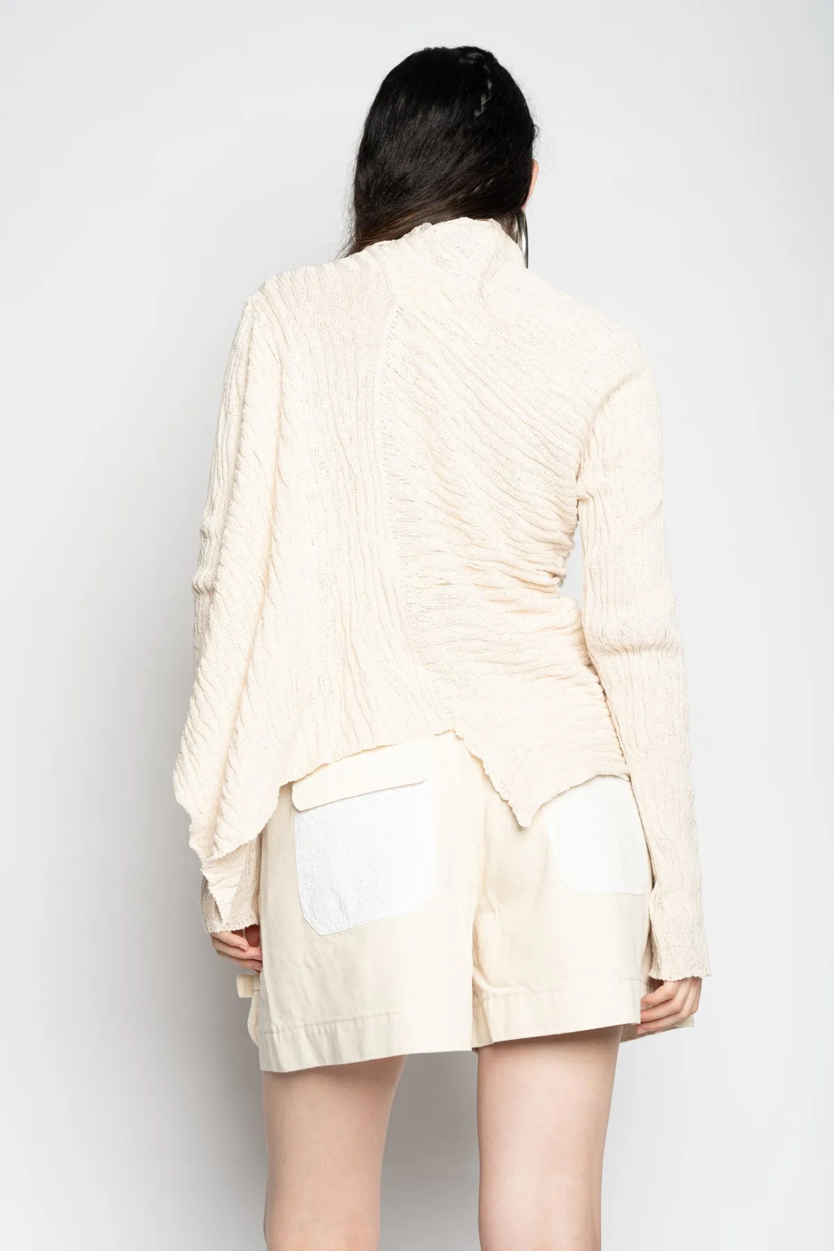 BEIGE RECYLED COTTON KNIT DRAPED JUMPER