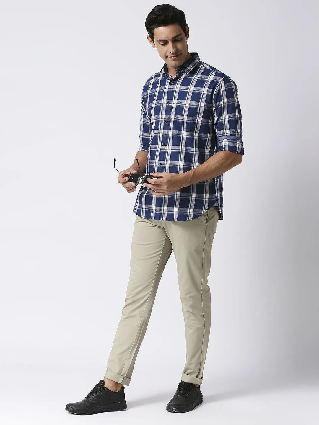 Beige Slim Tapered Cotton Stretch Trouser