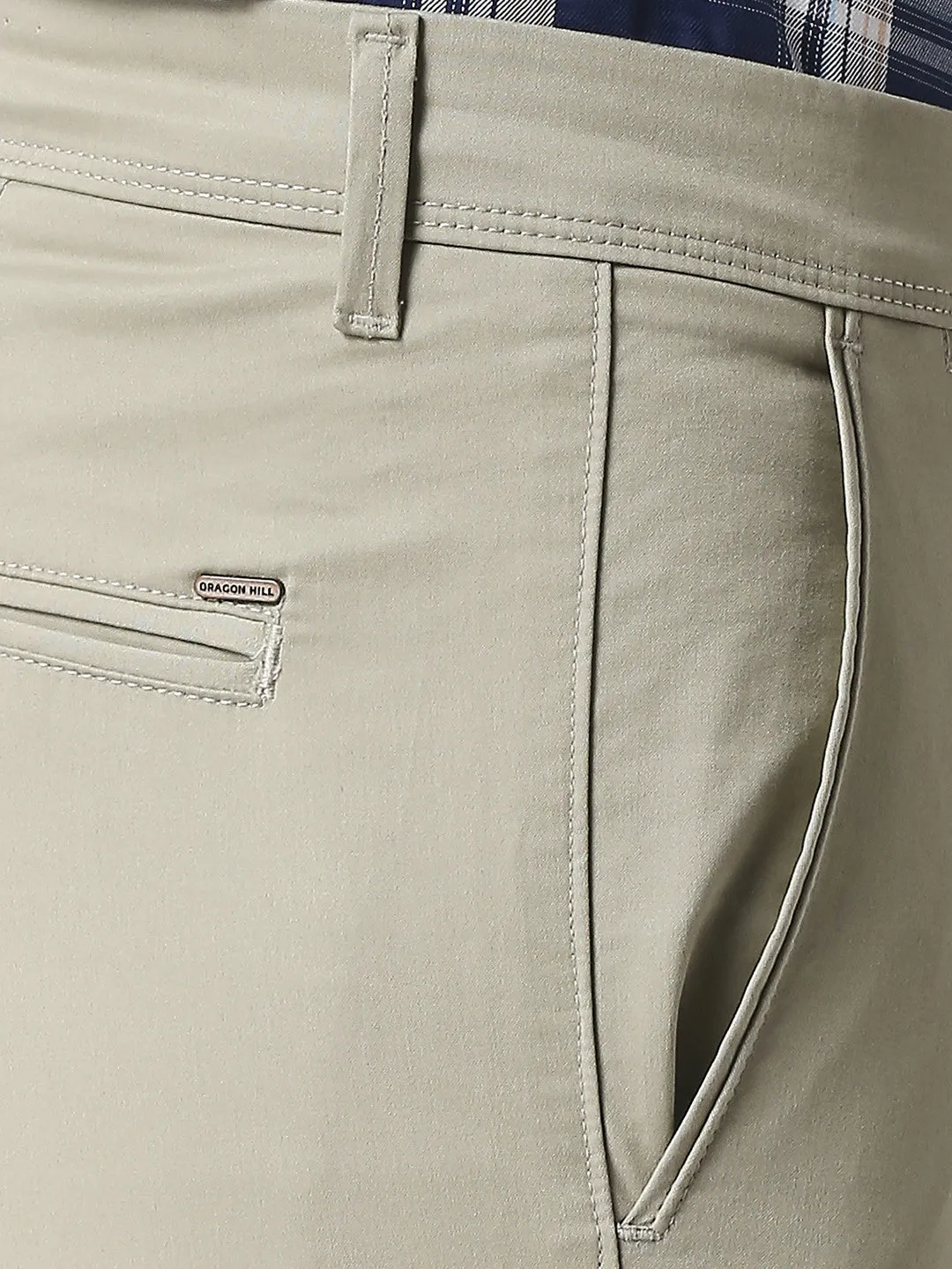 Beige Slim Tapered Cotton Stretch Trouser