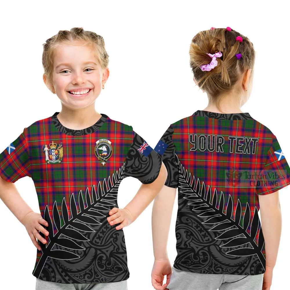 Belshes (Belsches) Crest Tartan Kid T-Shirt with New Zealand Silver Fern Half Style