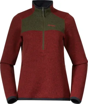 Bergans Women&#x27;s Kamphaug Knitted Half Zip Chianti Red/Dark Olive Green | Buy Bergans Women&#x27;s Kamphaug Knitted Half Zip Chianti Red/Dark Olive Green here | Outnorth