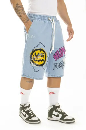 Bermuda jeans Uomo Vita Jogger con stampa Smile Art. Bm91