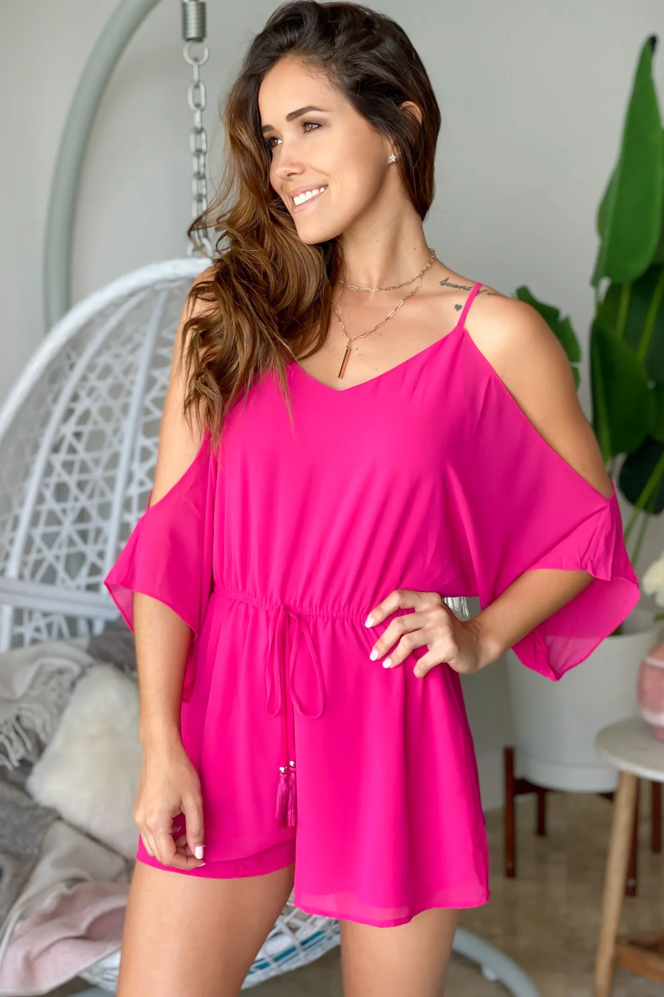 Berry Cold Shoulder Romper