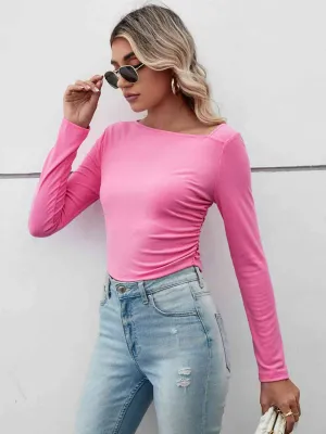 BerryBetty - Asymmetrical Neck Long Sleeve Basic Casual Topl Long Sleeve T-Shirt