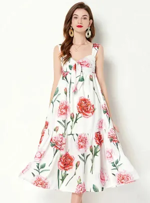 BerryBetty - Bow High Waist Print Big Swing Dress