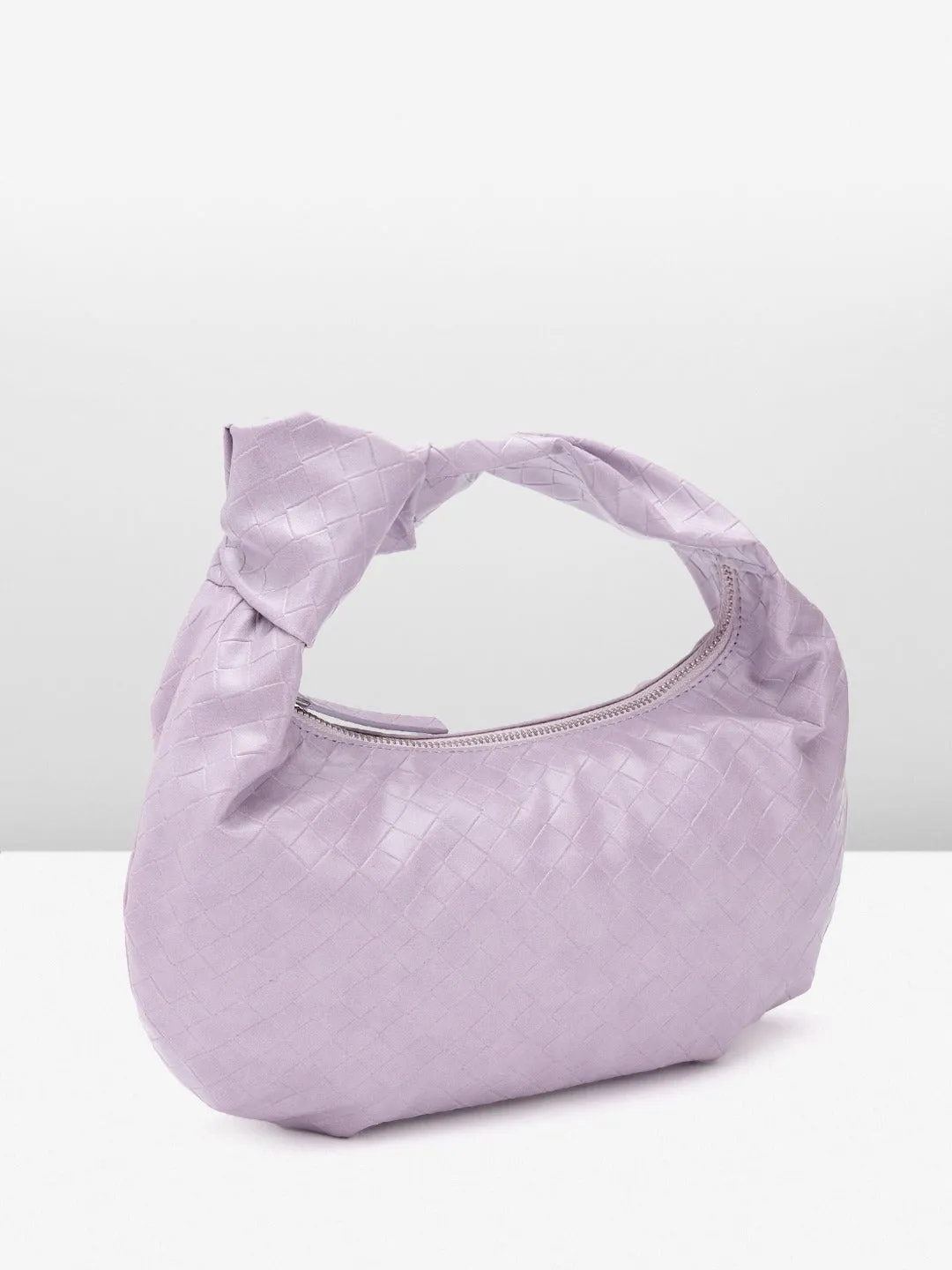 Berrylush Women Purple Textured Pattern Half Moon One Handle Knotted Regular Handheld Bag