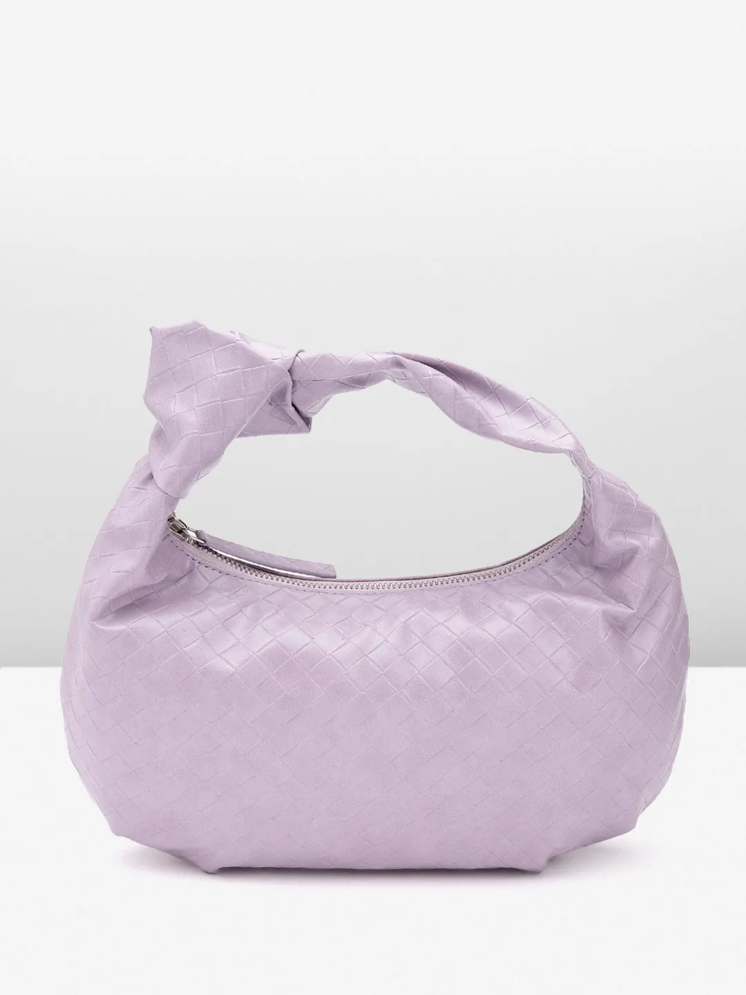 Berrylush Women Purple Textured Pattern Half Moon One Handle Knotted Regular Handheld Bag