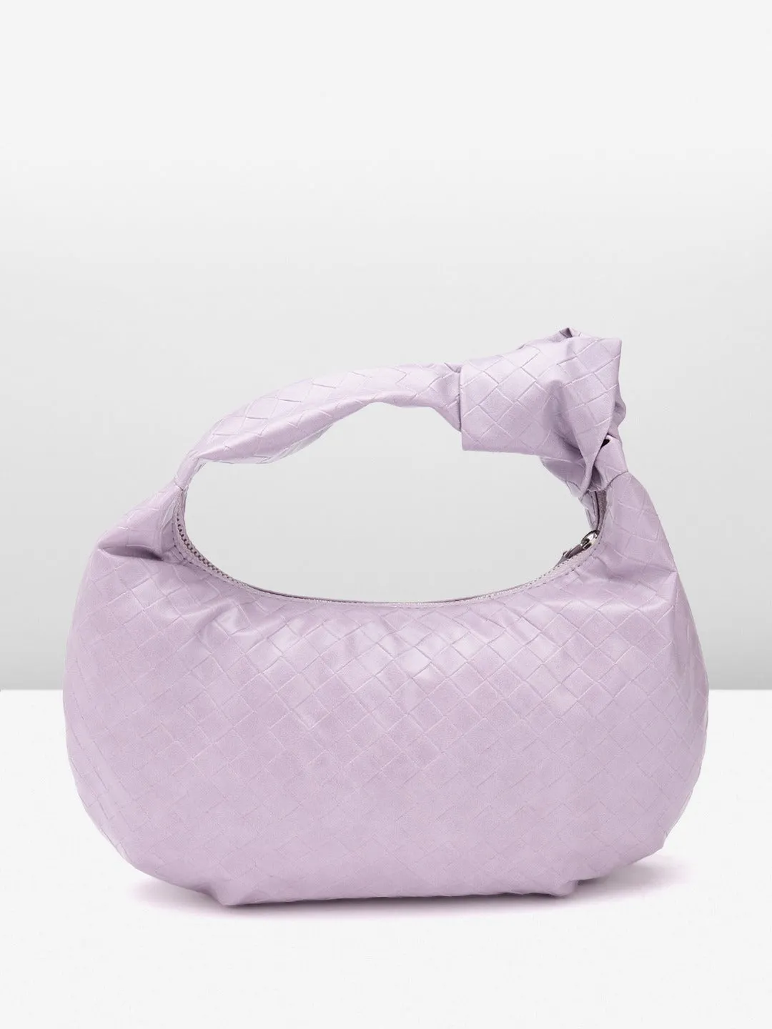 Berrylush Women Purple Textured Pattern Half Moon One Handle Knotted Regular Handheld Bag