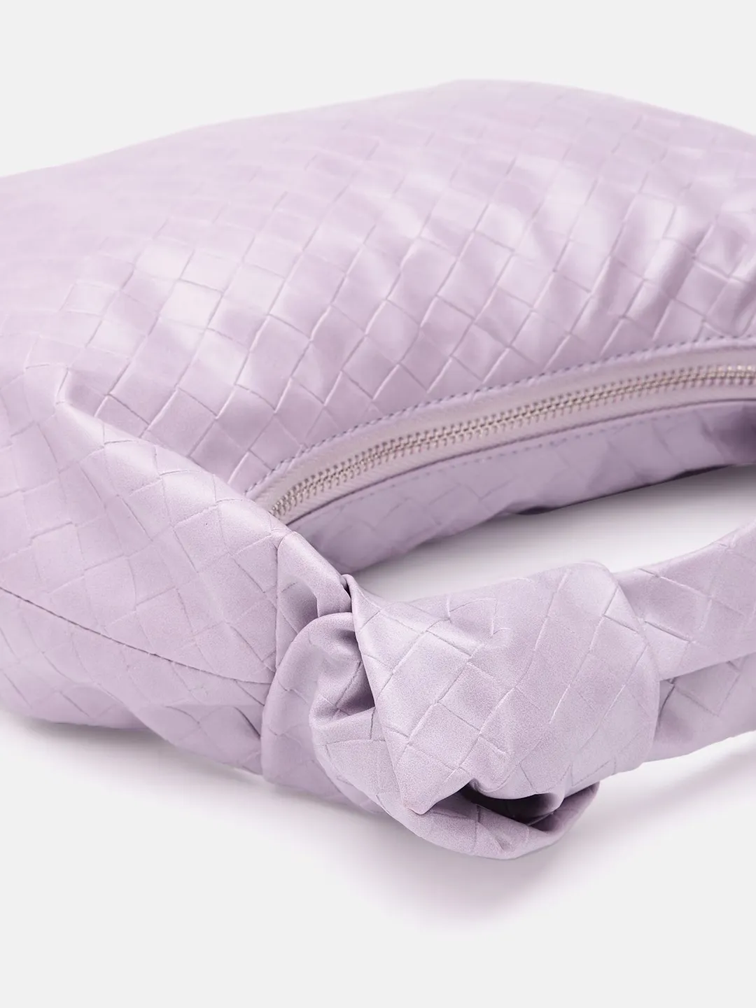 Berrylush Women Purple Textured Pattern Half Moon One Handle Knotted Regular Handheld Bag