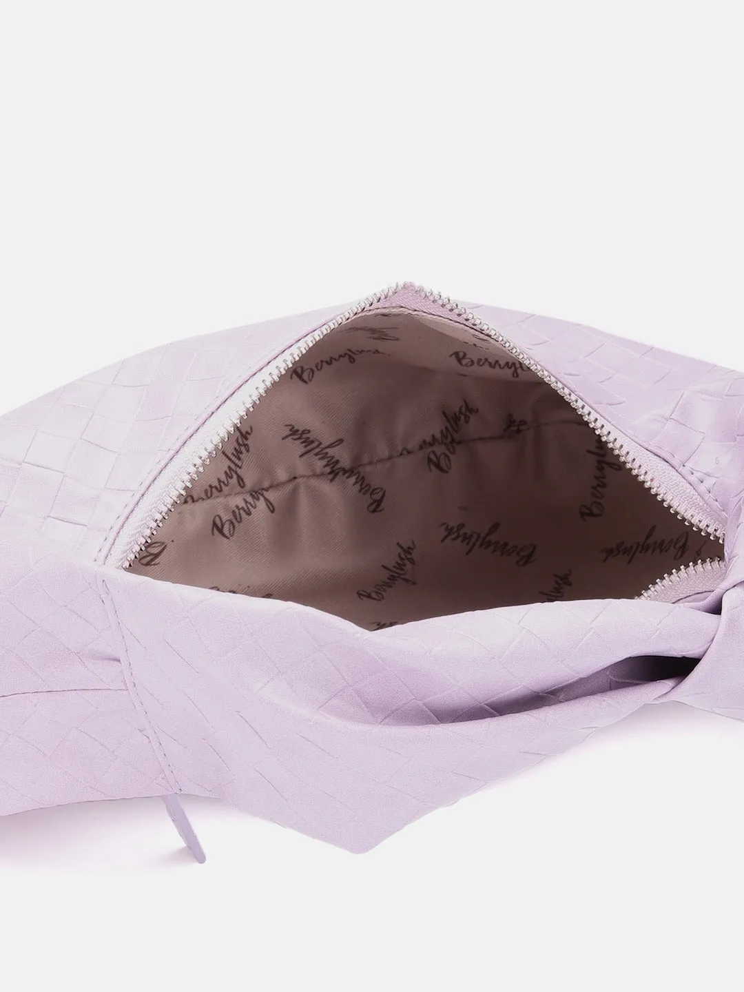 Berrylush Women Purple Textured Pattern Half Moon One Handle Knotted Regular Handheld Bag
