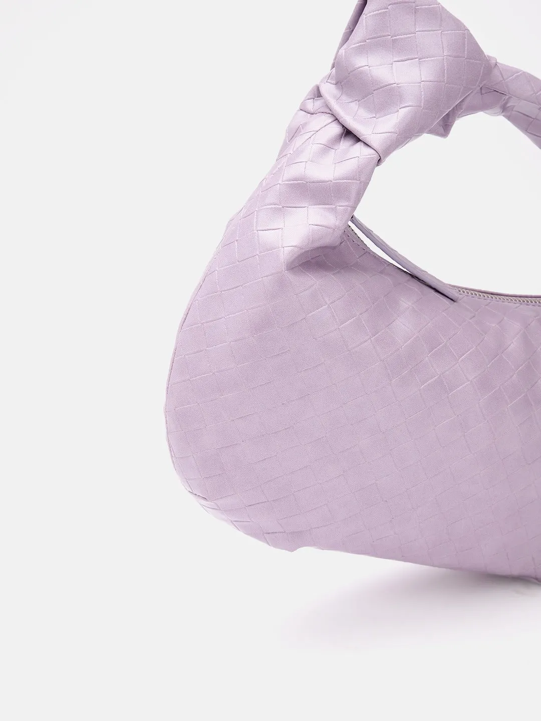 Berrylush Women Purple Textured Pattern Half Moon One Handle Knotted Regular Handheld Bag