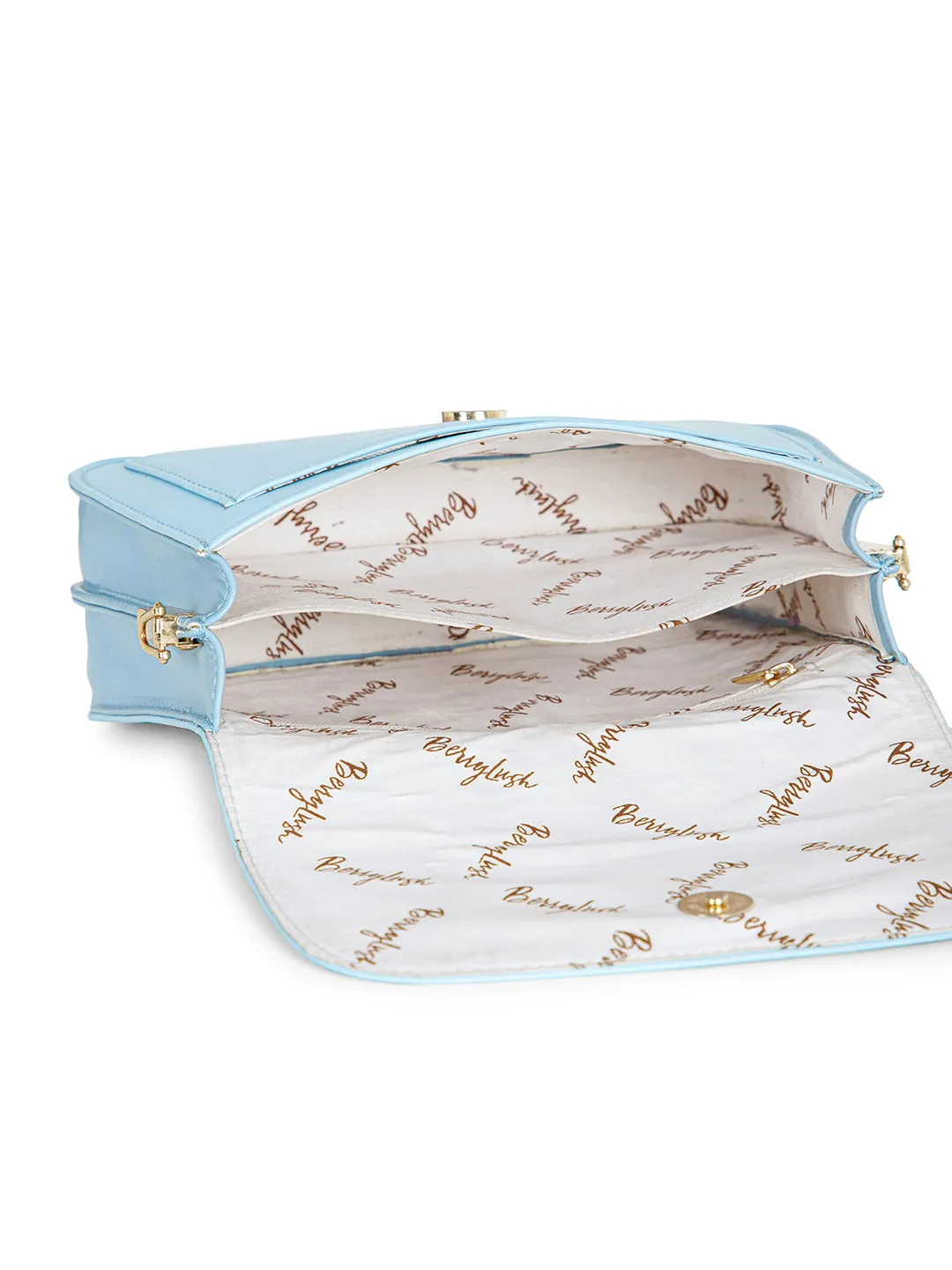 Berrylush Women Solid Blue PU Detachable Sling Strap Geometric Pattern Structured Regular Sling Bag