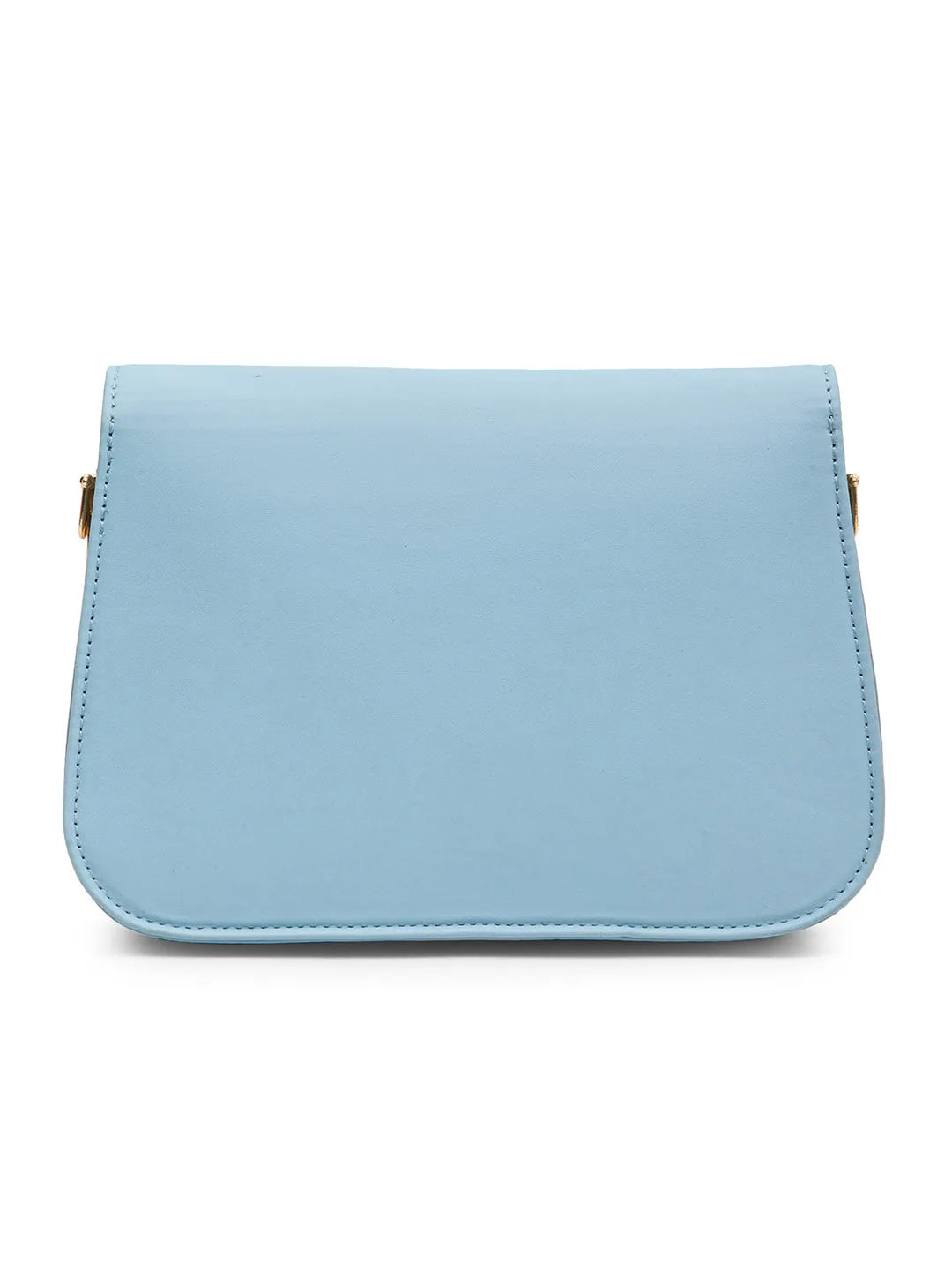 Berrylush Women Solid Blue PU Detachable Sling Strap Geometric Pattern Structured Regular Sling Bag