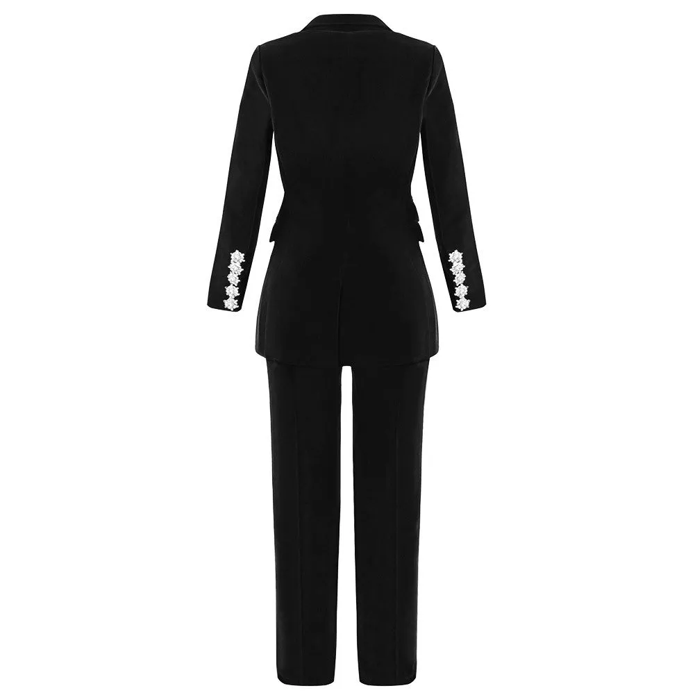 BERTA Blue V Neck Long Sleeve 2 Piece Suit
