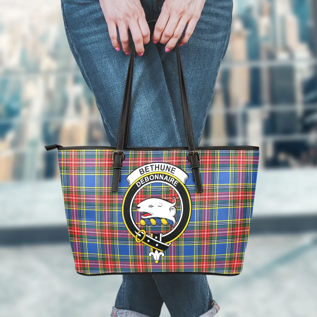 Bethune Tartan Leather Tote Bag with Family Crest