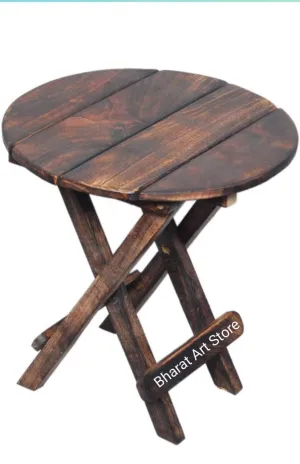 Bharat Art Store Beautiful Round Wooden Folding Coffee Table with Vintage Finish Ideal for Outdoor Indoor (Brown)