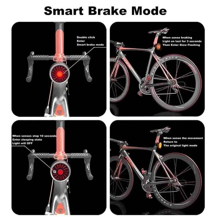 Bicycle Smart Sensor Brake Light USB Tail Light Warning Light(Silver)