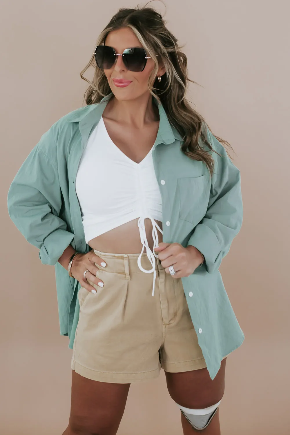 Big Chill Slouchy Button Up, Olive