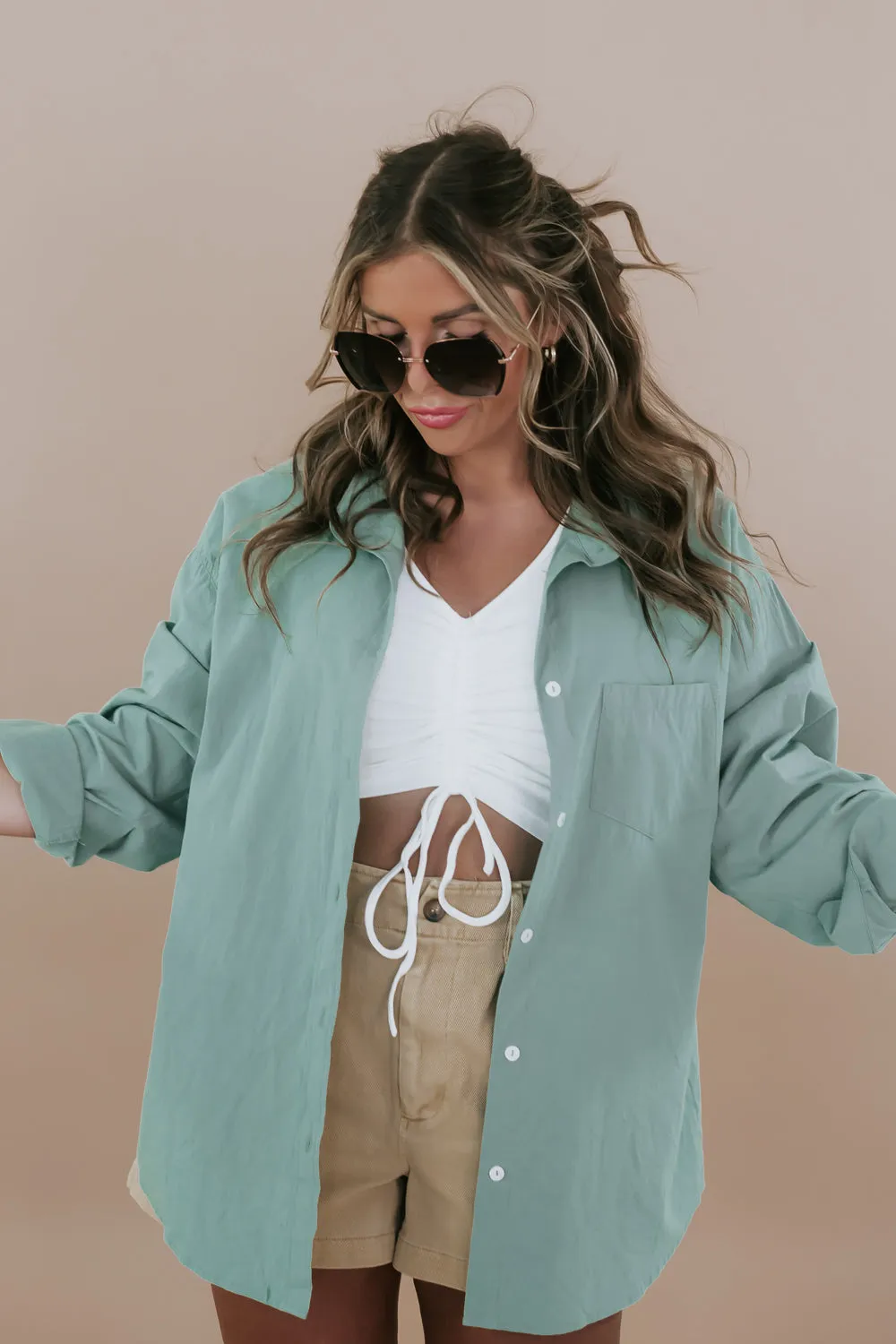 Big Chill Slouchy Button Up, Olive