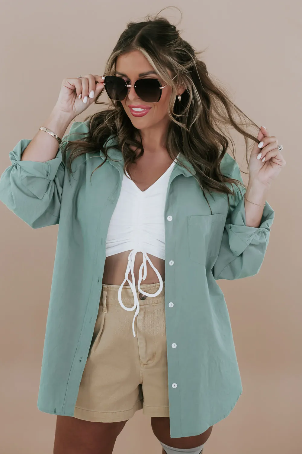Big Chill Slouchy Button Up, Olive