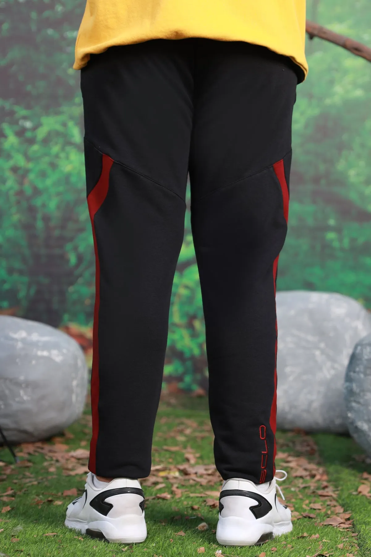 Black & Maroon Stripe Zip Hem Trouser (Plus Size) - W22 - MTR057P
