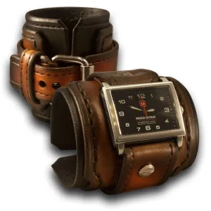 Black & Tan Stressed Layered Leather Cuff Watch