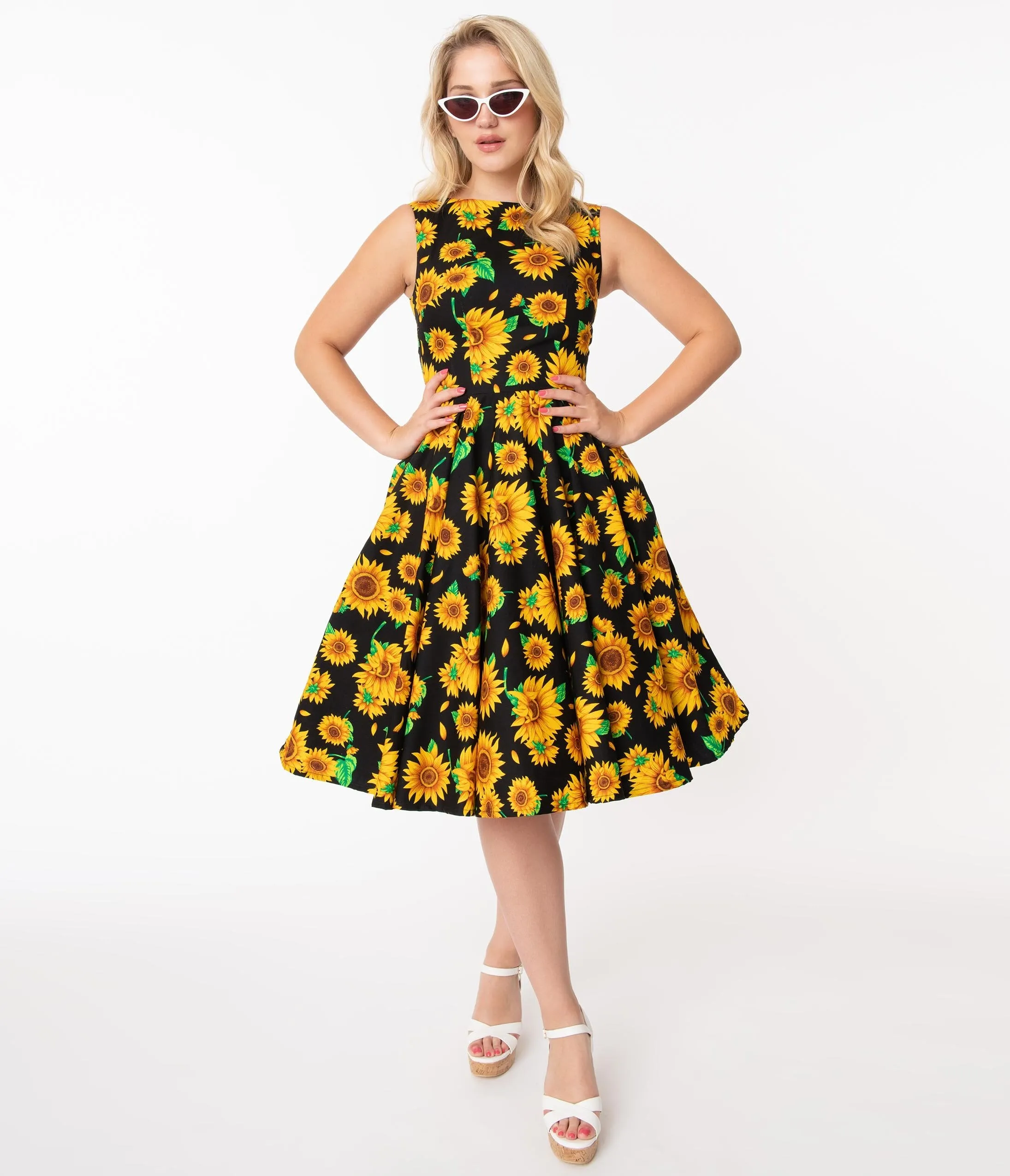 Black & Yellow Sunflower Audrey Swing Dress