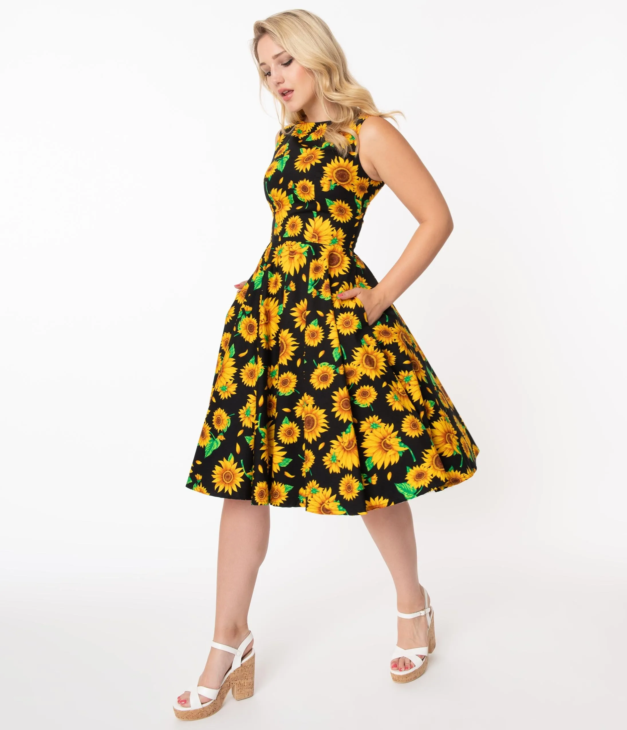 Black & Yellow Sunflower Audrey Swing Dress