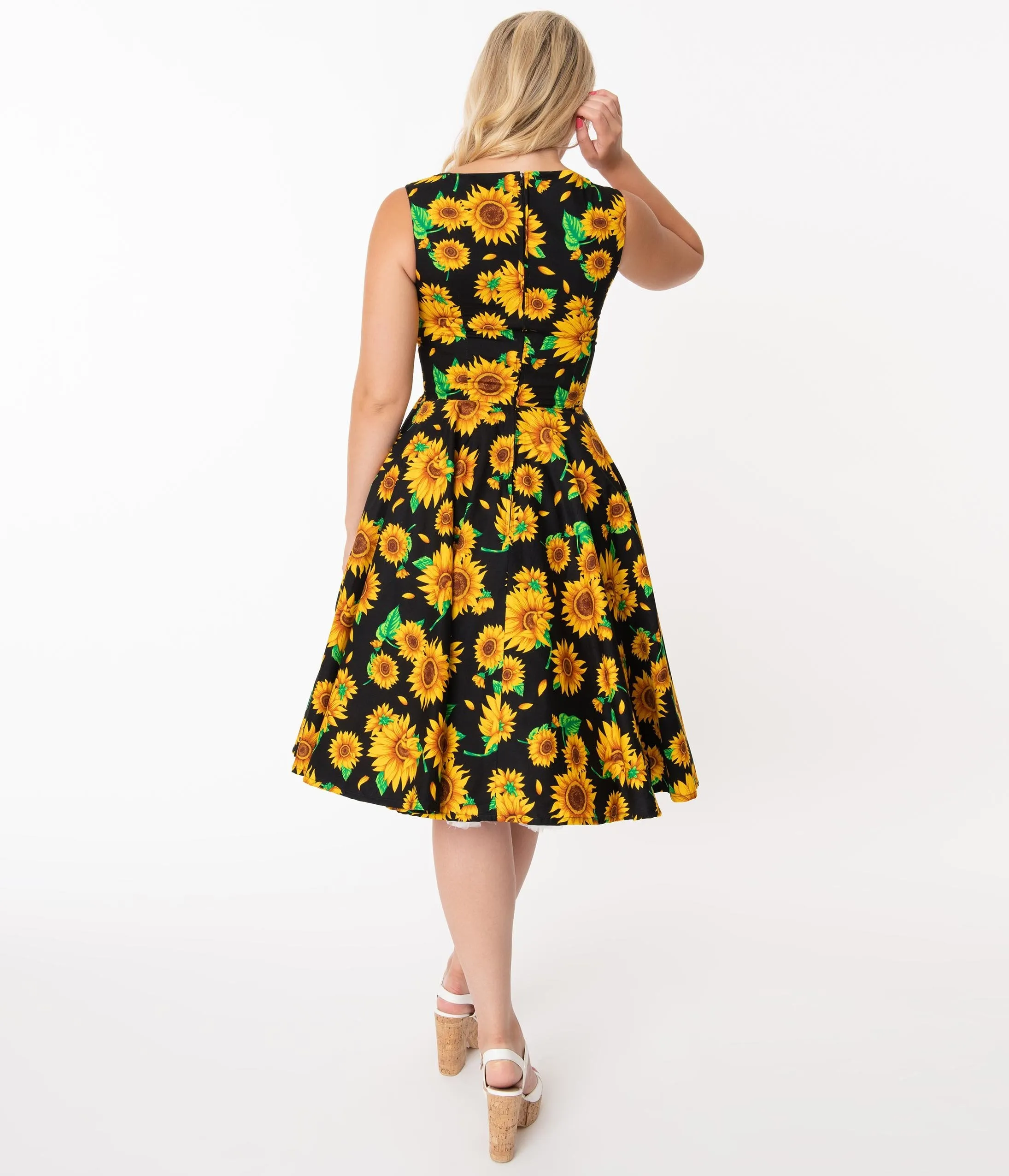 Black & Yellow Sunflower Audrey Swing Dress
