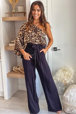 Black And Leopard One Shoulder Jumpsuit
