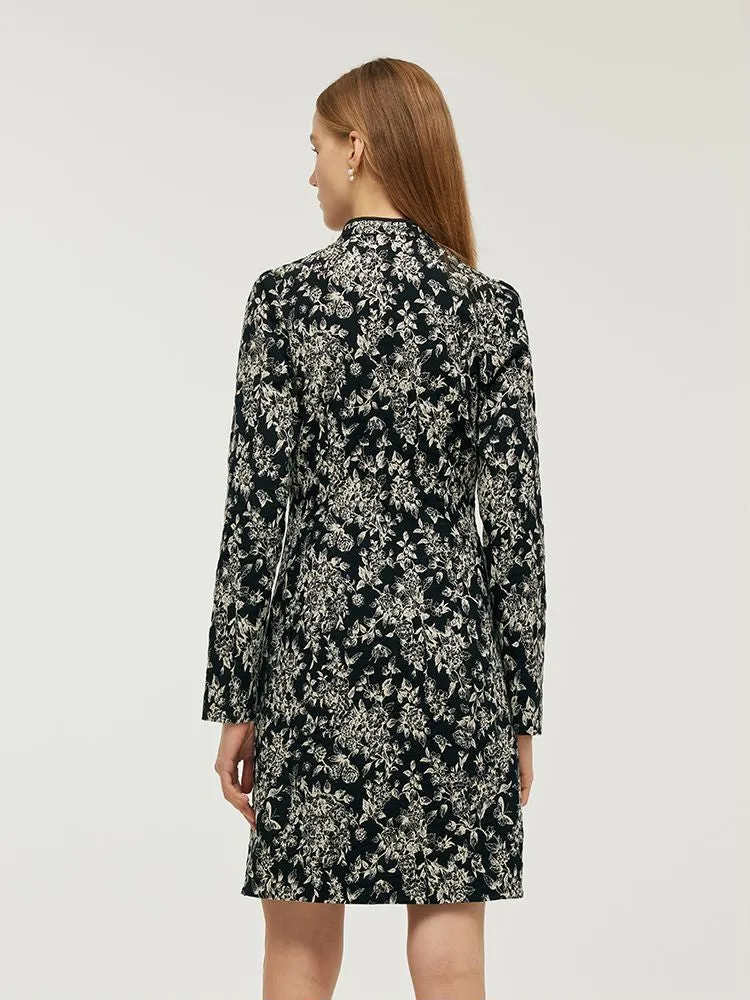 Black And White Butterflies Jacquard Women Qipao Mini Dress