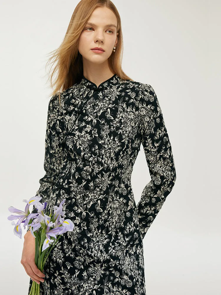 Black And White Butterflies Jacquard Women Qipao Mini Dress