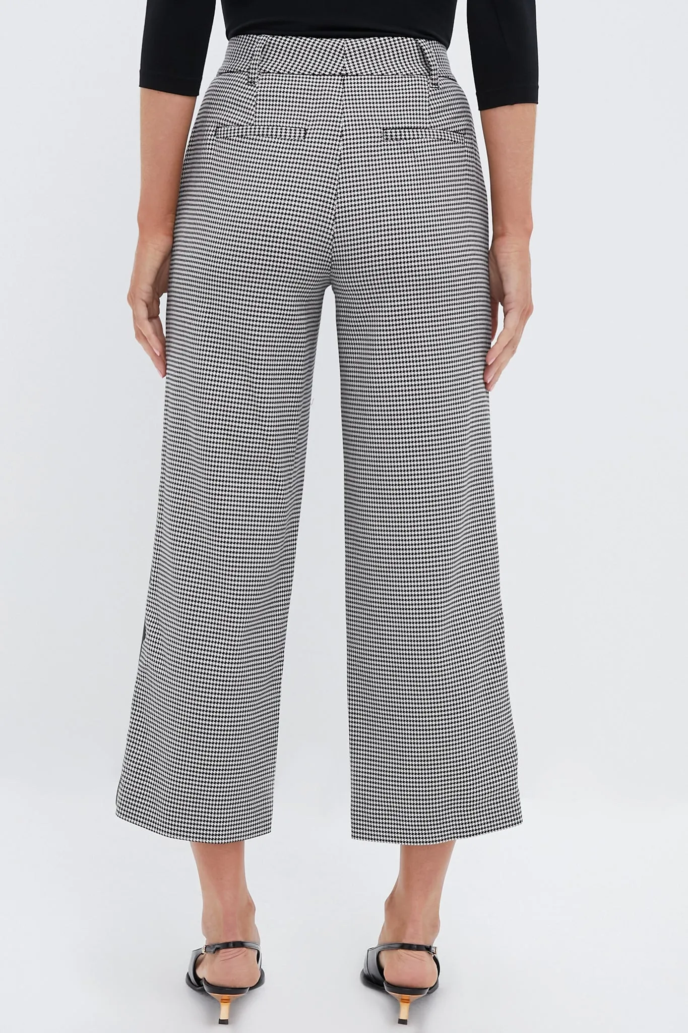 Black and White Check Miki Cropped Button Hem Pants