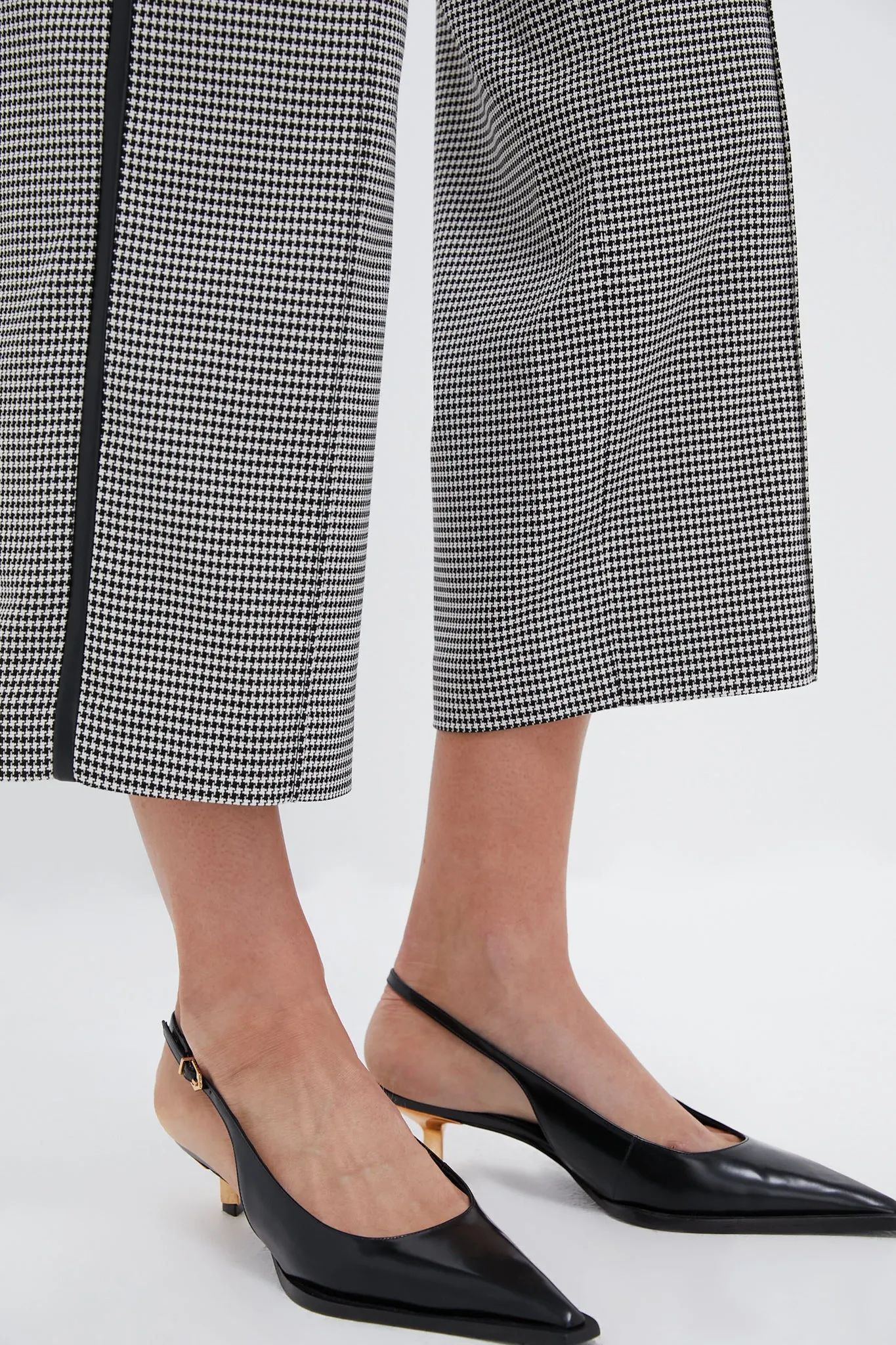 Black and White Check Miki Cropped Button Hem Pants