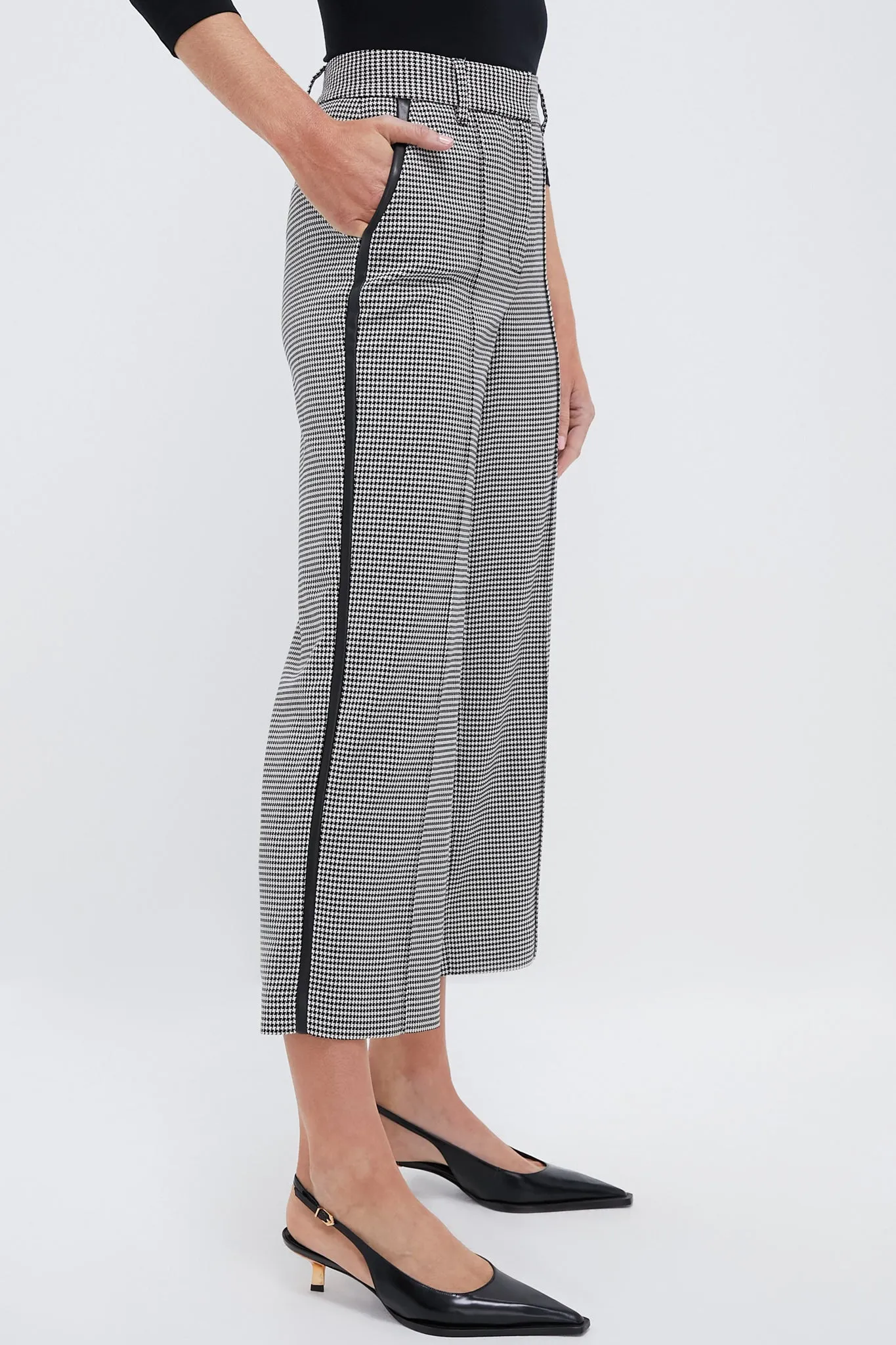 Black and White Check Miki Cropped Button Hem Pants