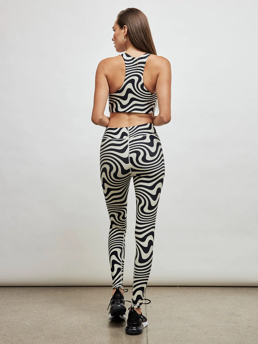 Black and White Wave Duoknit Bra - Black And White Wave