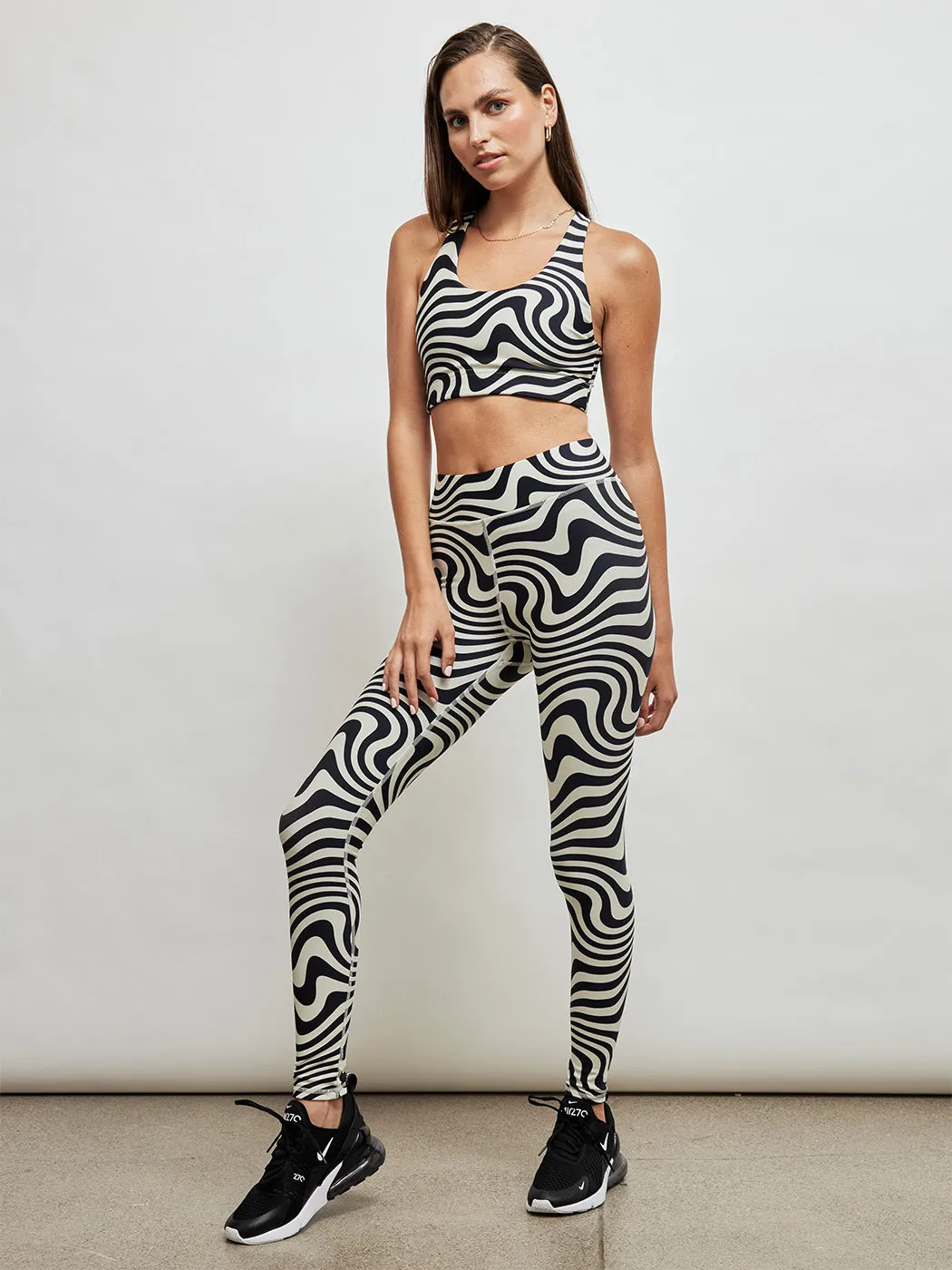 Black and White Wave Duoknit Bra - Black And White Wave