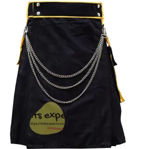 Black And Yellow Two Tone Fashionable Utility Kilt With Chain