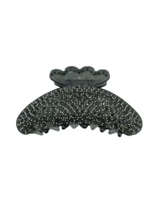 Black Colour Hair Claw Premium Dark Grey with Silver Sequins 5503 DG