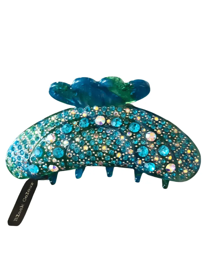 Black Colour T Hair Claw Premium Green Blue Turquoise Wave 5503 GB
