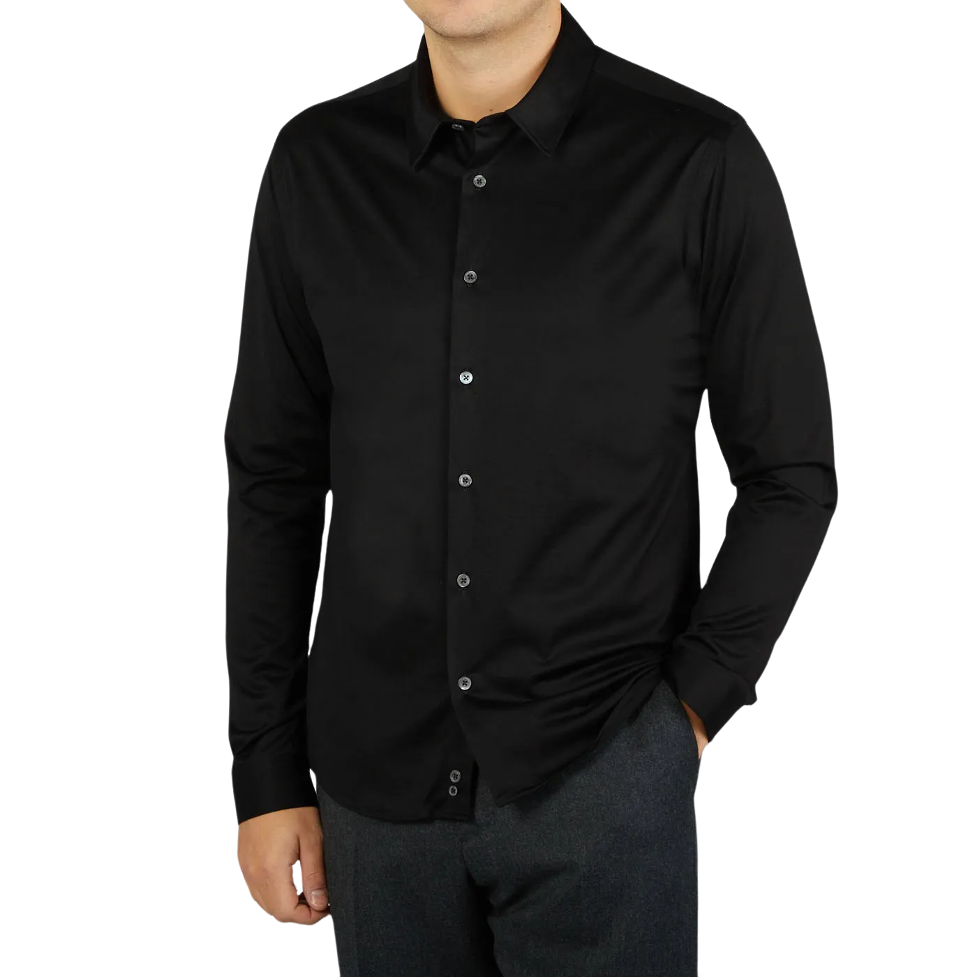 Black Cotton Jersey Casual Shirt
