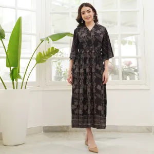 Black Flared Sleeves Dress with Belt Detail & Pockets