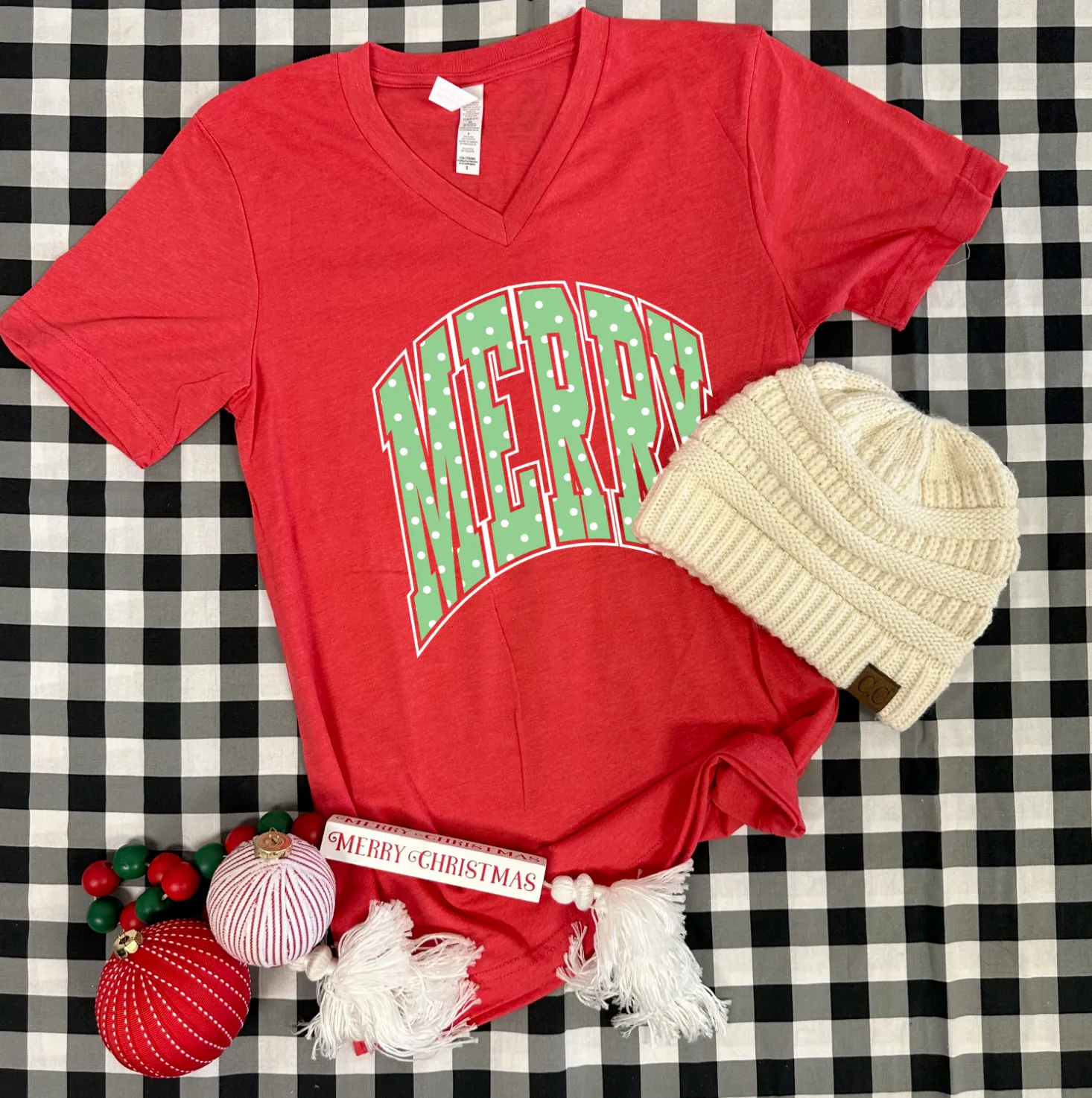 BLACK FRIDAY 2024: "MERRY" Polkadots (*MULTIPLE STYLES AVAILABLE: BASIC VNECK & CREW NECK, BELLA CANVAS VNECK & CREW NECK, COMFORT COLORS SHORT SLEEVE & LONG SLEEVE, SWEATSHIRT*)